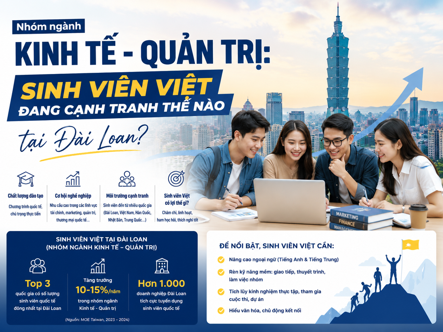 Nhóm ngành Kinh tế - Quản trị: Sinh viên Việt đang cạnh tranh thế nào tại Đài Loan?